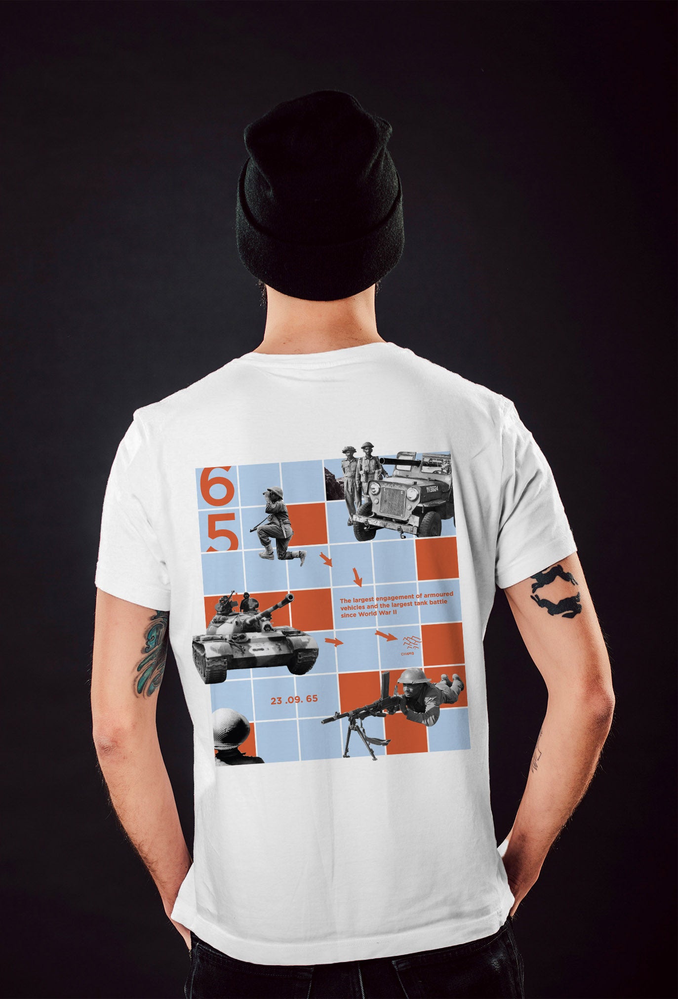 1965 White Infantry T-Shirt with Checkered Back Print