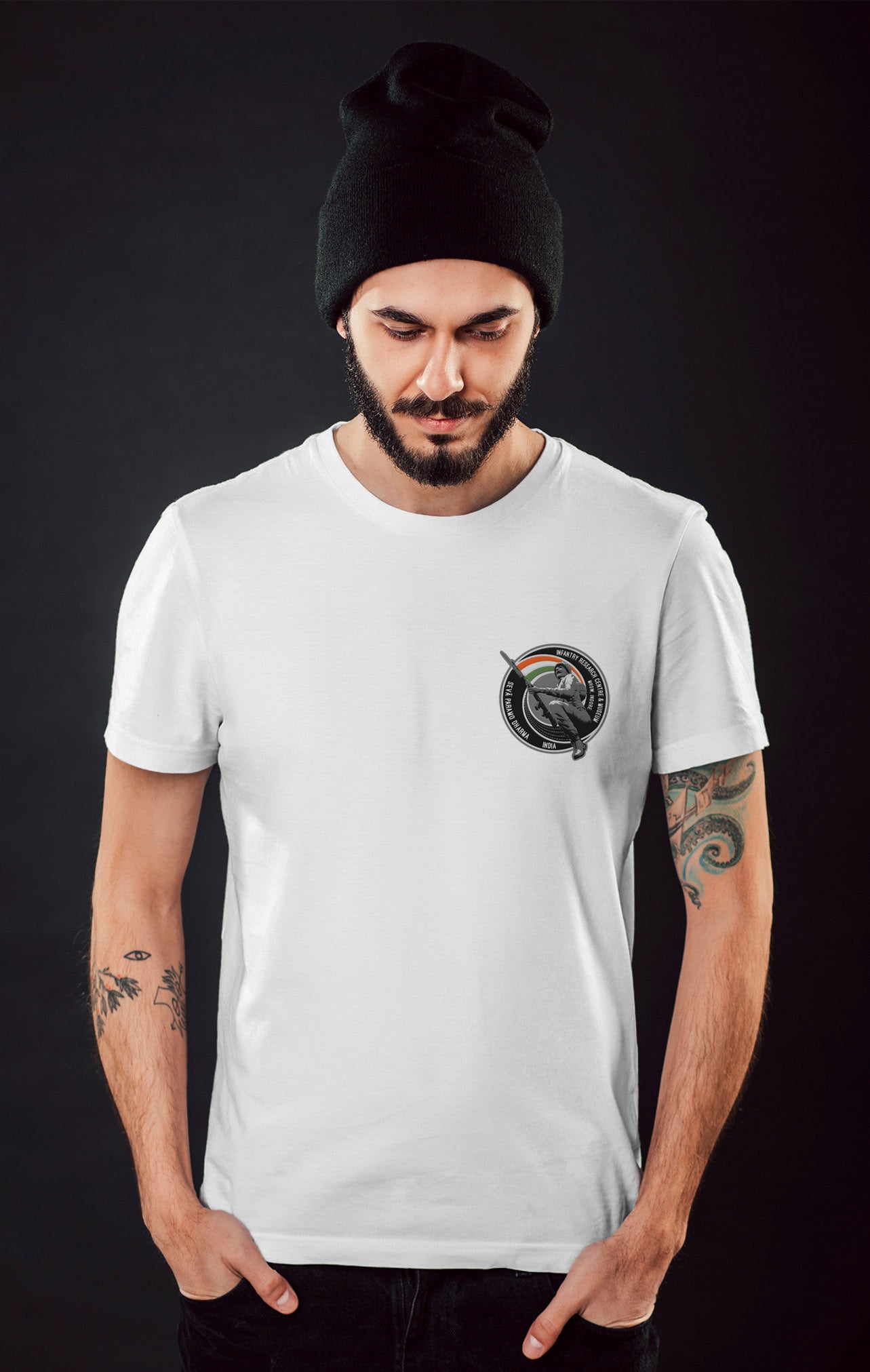 1965 White Infantry T-Shirt with Checkered Back Print