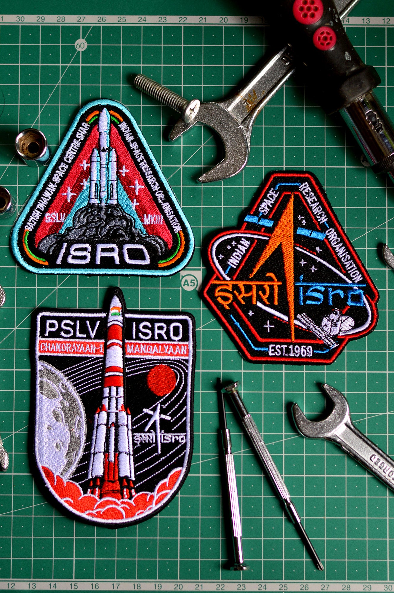 ISRO Classic Logo, GSLV MK III and PSLV Iron On Badge - Pack of 3