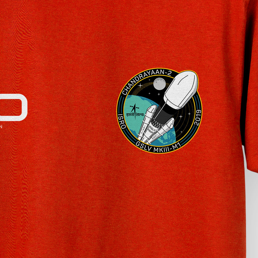 ISRO Red Unisex T-Shirt with Chandryaan-2 Printed Badge