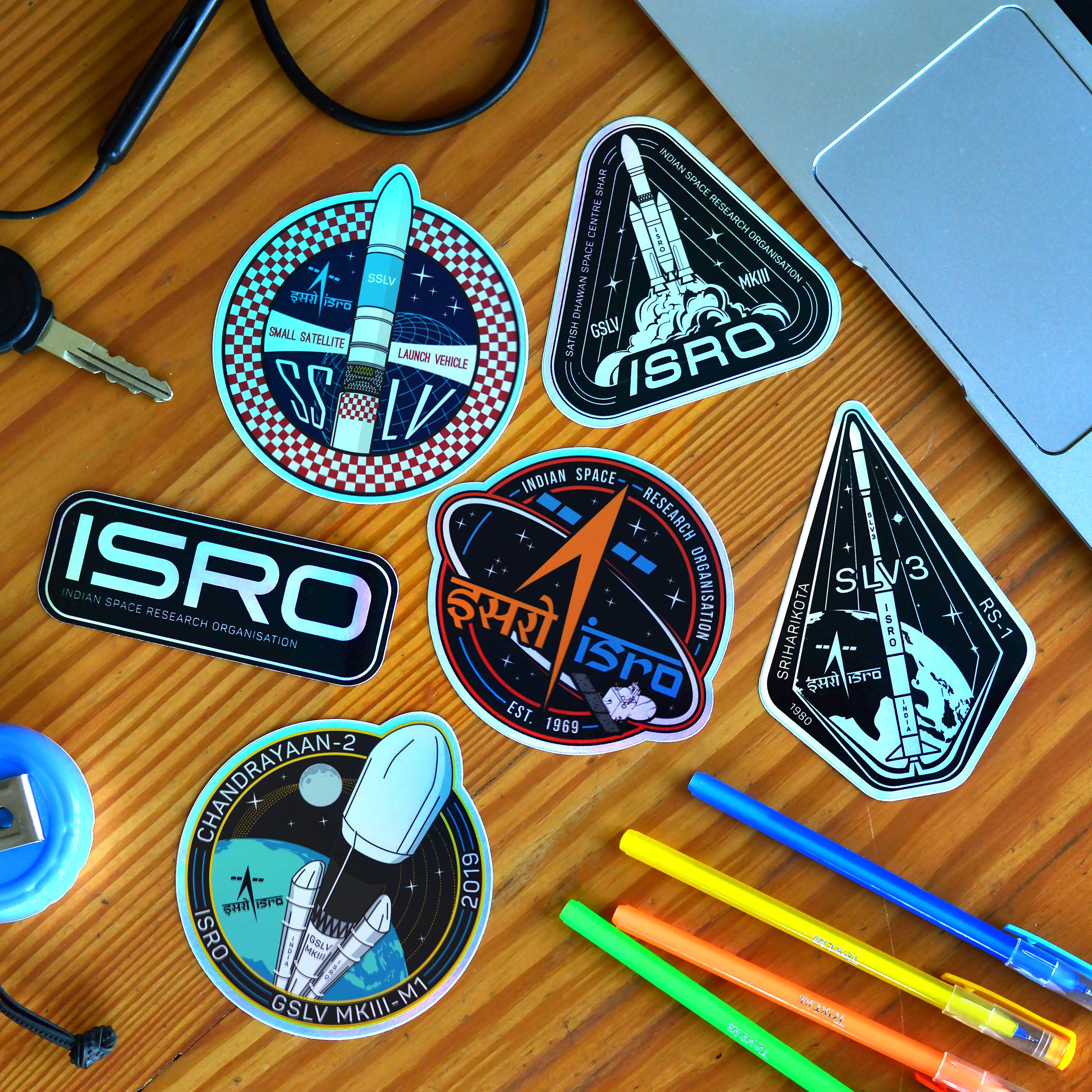 Reusable ISRO Holographic Stickers - 3 (Pack of 6)