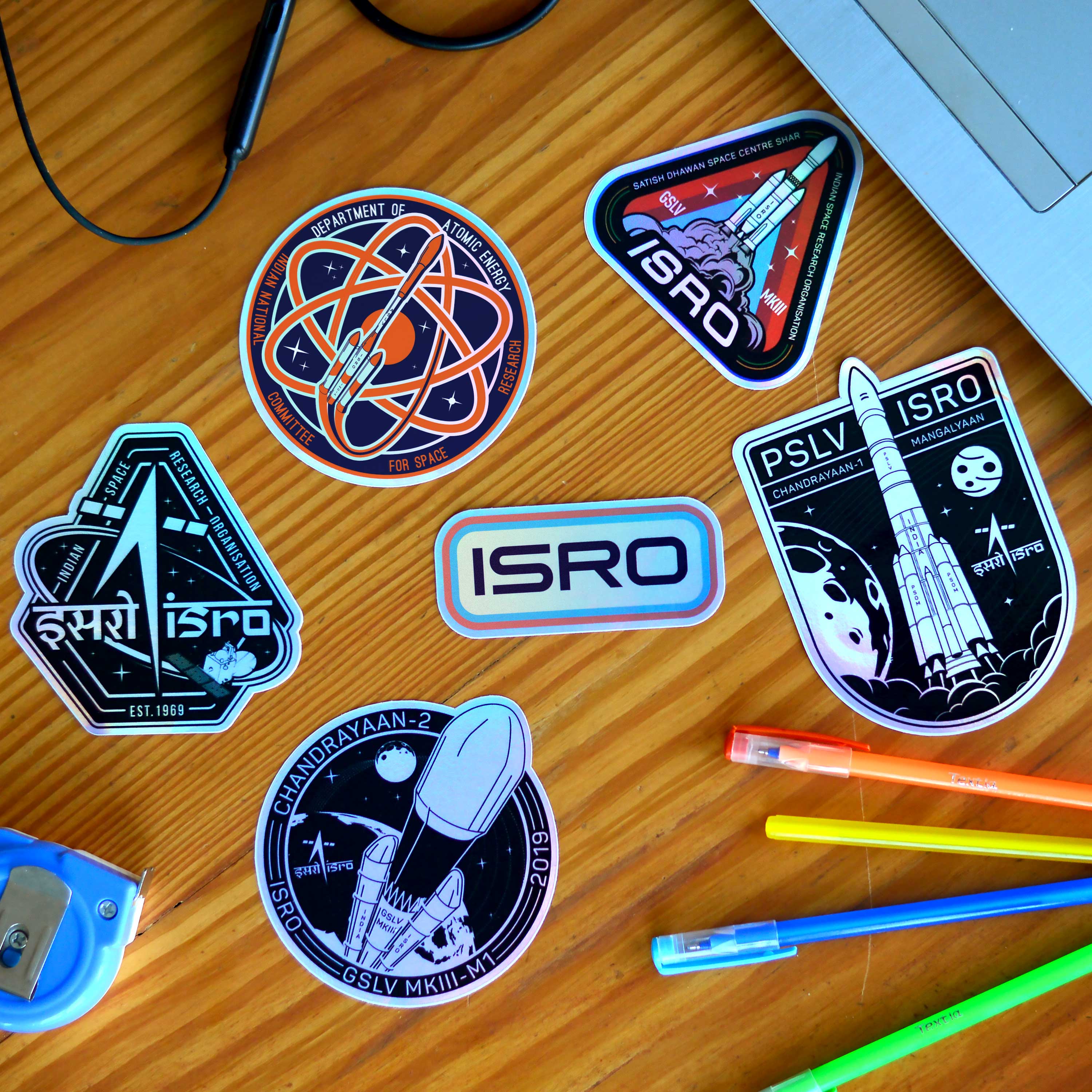 Reusable ISRO Holographic Stickers - 2 (Pack of 6)