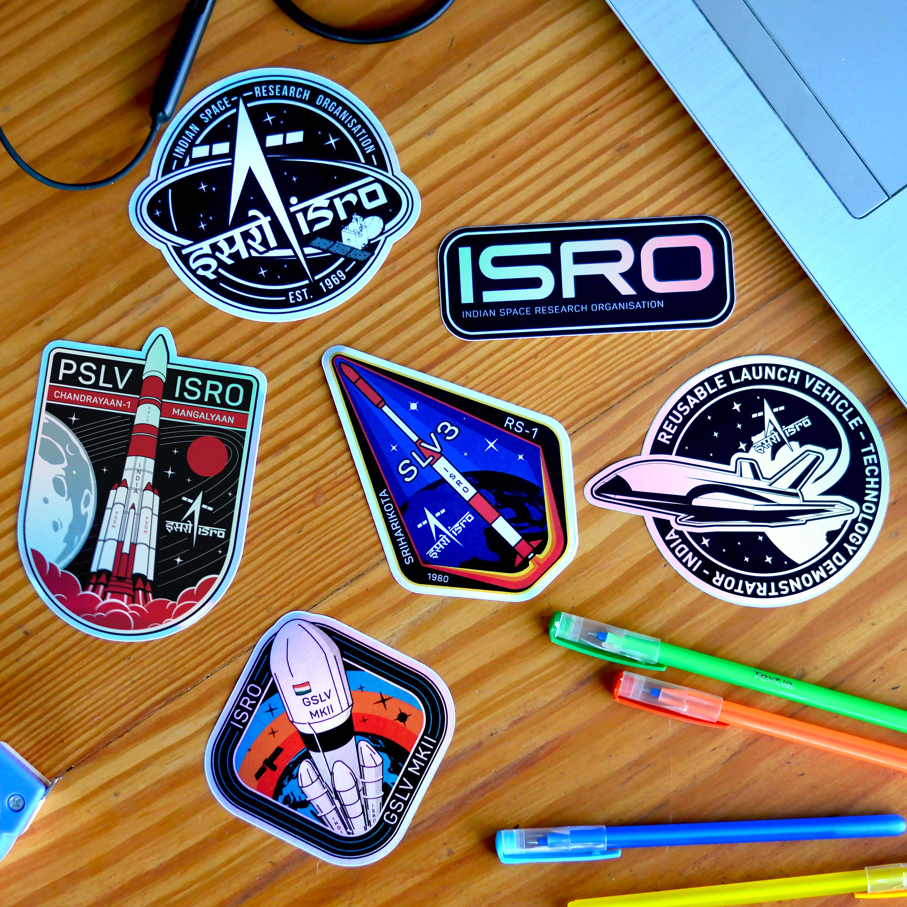 Reusable ISRO Holographic Stickers -1 (Pack of 6)