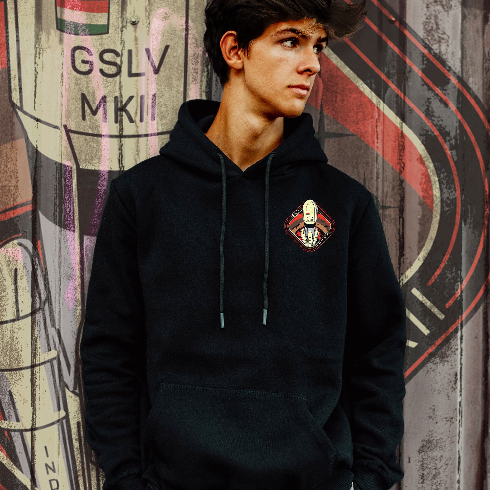 Black ‘Night launch GSLV MKII’ Unisex Hoodie (Without Zip)
